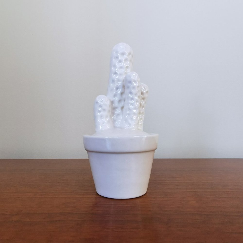 White Ceramic Potted Cactus Figurine
